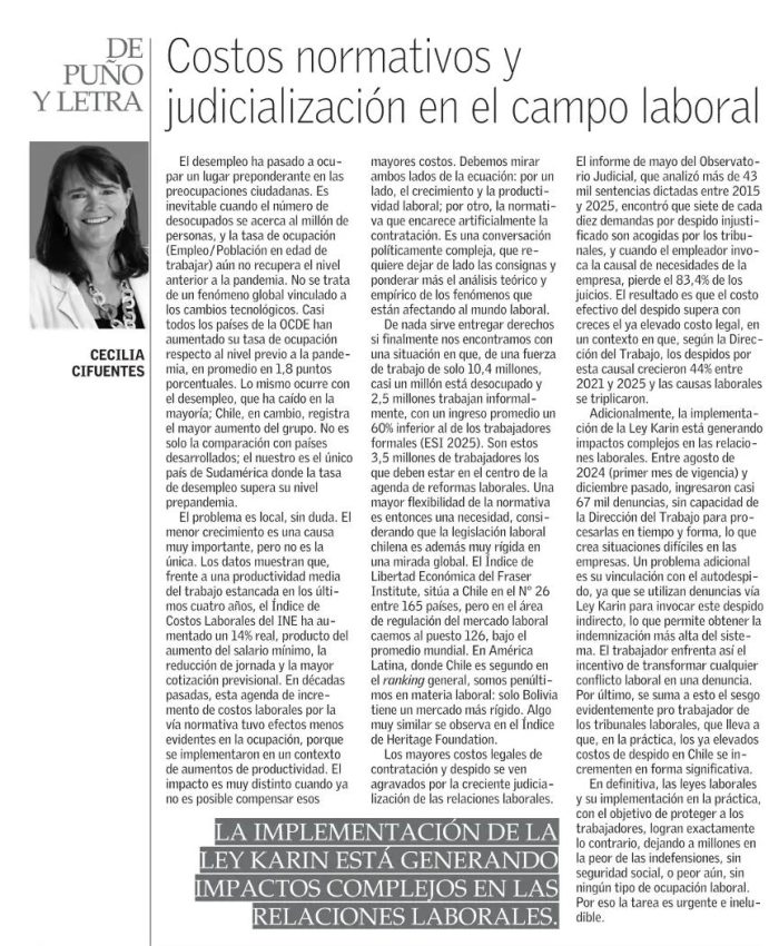 Opinión: Costos normativos y judicialización en el campo laboral